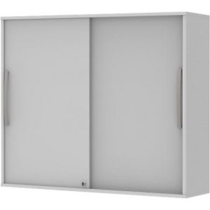 Schiebetür-Aufbauschrank BARI, 4 Böden, Schloss, Mitteltrennwand, B 1200 x T 430 x H 1057 mm, hellgrau