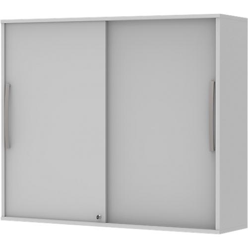 Schiebetür-Aufbauschrank BARI, 4 Böden, Schloss, Mitteltrennwand, B 1200 x T 430 x H 1057 mm, hellgrau