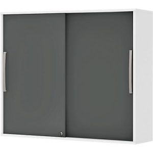 Schiebetür-Aufbauschrank BARI, 4 Böden, Schloss, Mitteltrennwand, B 1200 x T 430 x H 1057 mm, weiß/anthrazit Schiebetür-Aufbauschrank BARI, 4 Böden, Schloss, Mitteltrennwand, B 1200 x T 430 x H 1057 mm, weiß/anthrazit
