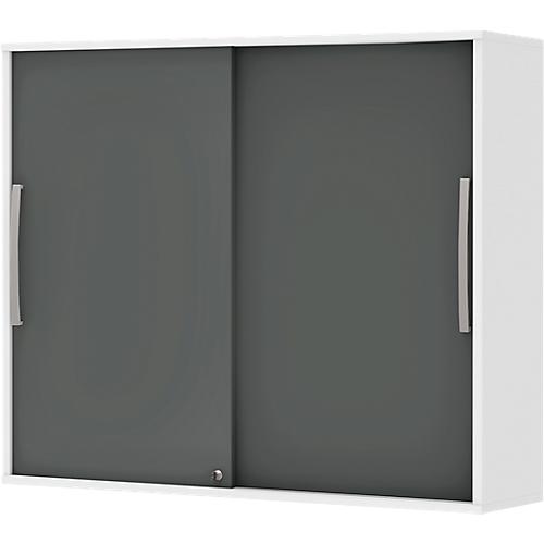 Schiebetür-Aufbauschrank BARI, 4 Böden, Schloss, Mitteltrennwand, B 1200 x T 430 x H 1057 mm, weiß/anthrazit