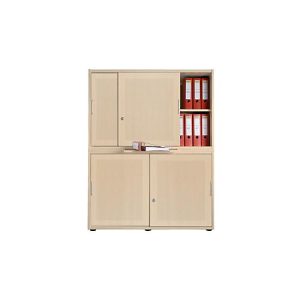 Schiebetürenschrank, Akustikfront, B 1200 mm, 4 OH, Ahorn-Dekor Schiebetürenschrank, Akustikfront, B 1200 mm, 4 OH, Ahorn-Dekor