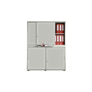 Schiebetürenschrank, Akustikfront, B 1200 mm, 4 OH, silber Schiebetürenschrank, Akustikfront, B 1200 mm, 4 OH, silber
