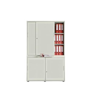 Schiebetürenschrank, Akustikfront, B 1200 mm, 5 OH, lichtgrau Schiebetürenschrank, Akustikfront, B 1200 mm, 5 OH, lichtgrau