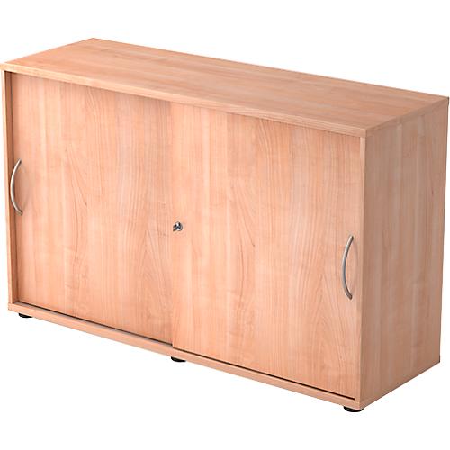 Schiebetürenschrank TARA, 2 Ordnerhöhen, B 1200 x T 400 x H 748 mm, abschließ- & stapelbar, Nussbaum-Dekor