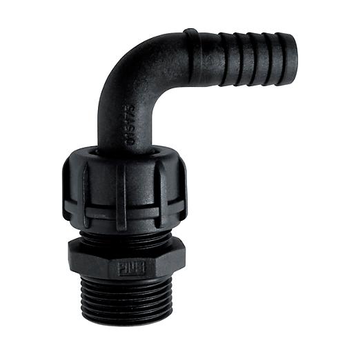 Schlauchanschlussstück für CEMO CUBE AdBlue®-Tankanlagen, um 90° gebogen, 1″ AG, Kunststoff, schwarz