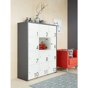 Schließfachschrank, B 1250 x T 430 x H 1548 mm, 12 abschließbare Fächer mit Zahlen, weiß/basaltgrau Schließfachschrank, B 1250 x T 430 x H 1548 mm, 12 abschließbare Fächer mit Zahlen, weiß/basaltgrau