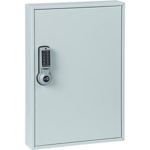 Schlüsselschrank ELO, mit 30 Haken, mit gesicherten Haken, Elektroschloss inkl. 9 V Blockbatterie, lichtgrau RAL 7035 Schlüsselschrank ELO, mit 30 Haken, mit gesicherten Haken, Elektroschloss inkl. 9 V Blockbatterie, lichtgrau RAL 7035