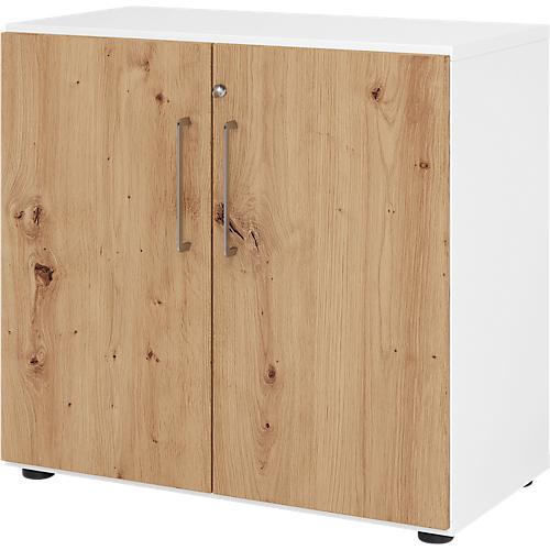 Schränke Breno, 2 OH, abschließbar, 28 kg je Boden, B 800 x T 420 x H 748 mm, weiß/Asteiche