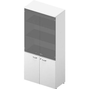 Schrank ARLON OFFICE, 5 Ordnerhöhen, 2 Glastüren, 2 Melamintüren, H 2000 mm, weiß/weiß Schrank ARLON OFFICE, 5 Ordnerhöhen, 2 Glastüren, 2 Melamintüren, H 2000 mm, weiß/weiß