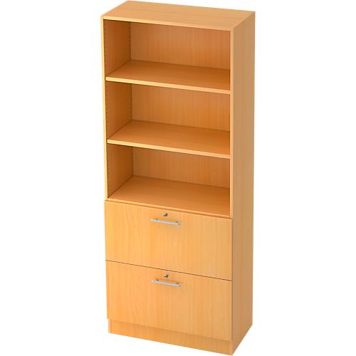 Schrank ULM, mit Hängeregistraturauszügen, 3 OH, H 2004 x B 800 x T 420 mm, Buche-Dekor