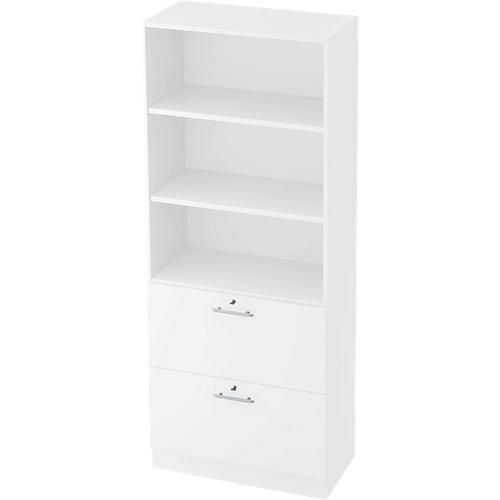 Schrank ULM, mit Hängeregistraturauszügen, 3 OH, H 2004 x B 800 x T 420 mm, weiß/weiß