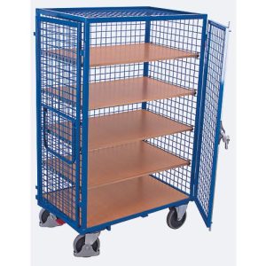 Schrankwagen, Stahl/MDF-Platte, Enzianblau/Buche-Dekor, 5 Etagen, 1045 x 685 mm, Dach und Doppelflügeltür, abschließbar, EasySTOP, bis 500 kg Schrankwagen, Stahl/MDF-Platte, Enzianblau/Buche-Dekor, 5 Etagen, 1045 x 685 mm, Dach und Doppelflügeltür, abschließbar, EasySTOP, bis 500 kg