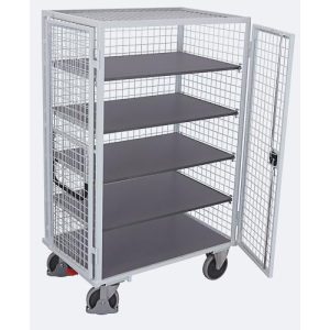 Schrankwagen, Stahl/MDF-Platte, Lichtgrau/dunkelgrau, 5 Etagen, 1045 x 685 mm, Dach und Doppelflügeltür, abschließbar, EasySTOP, bis 500 kg Schrankwagen, Stahl/MDF-Platte, Lichtgrau/dunkelgrau, 5 Etagen, 1045 x 685 mm, Dach und Doppelflügeltür, abschließbar, EasySTOP, bis 500 kg