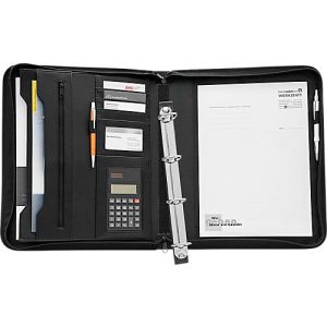 Schreibmappe WEDO, A4, 8 Fächer, herausnehmbare Ringmechanik, inkl. Taschenrechner, Kunstleder, schwarz Schreibmappe WEDO, A4, 8 Fächer, herausnehmbare Ringmechanik, inkl. Taschenrechner, Kunstleder, schwarz