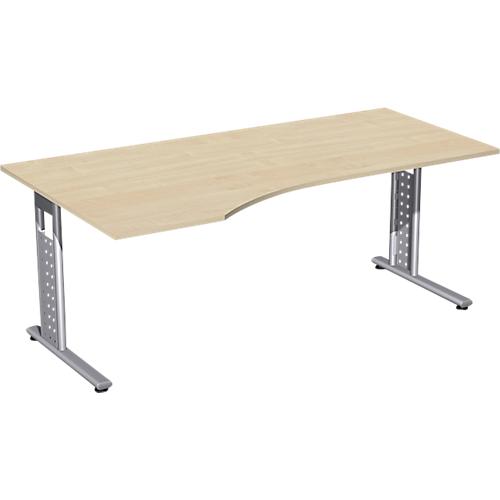 Schreibtisch ALICANTE, Freiform, Ansatz links, B 1800 x T 1000/800 x H 680-820 mm, Ahorn-Dekor