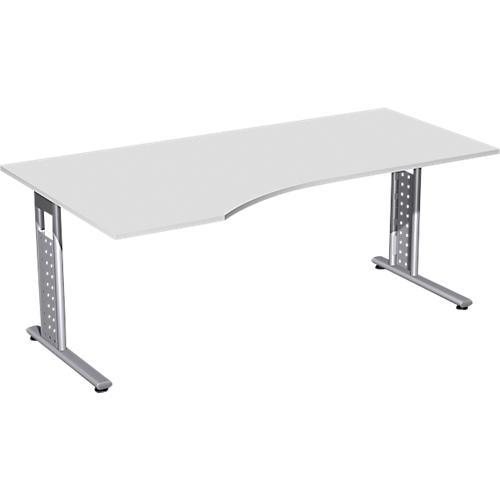 Schreibtisch ALICANTE, Freiform, Ansatz links, B 1800 x T 1000/800 x H 680-820 mm, lichtgrau
