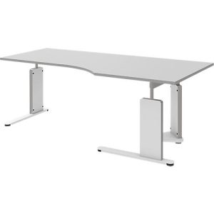 Schreibtisch BARI, C-Fuß, Form B, Freiform, Ansatz links, B 2000 mm, hellgrau