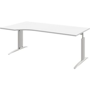 Schreibtisch BARI, Freiform, Ansatz links, C-Fuß, B 1800 x T 1000 mm, weiß