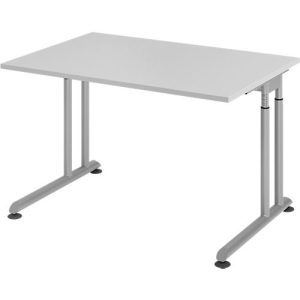 Schreibtisch Breno, manuelle Höheneinstellung, horizontaler Kabelkanal, B 1200 x T 800 x H 680-820 mm, Spanplatte & Stahl, Lichtgrau/Silber Schreibtisch Breno, manuelle Höheneinstellung, horizontaler Kabelkanal, B 1200 x T 800 x H 680-820 mm, Spanplatte & Stahl, Lichtgrau/Silber