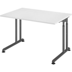 Schreibtisch Breno, manuelle Höheneinstellung, horizontaler Kabelkanal, B 1200 x T 800 x H 680-820 mm, Spanplatte & Stahl, Weiß/Graphit Schreibtisch Breno, manuelle Höheneinstellung, horizontaler Kabelkanal, B 1200 x T 800 x H 680-820 mm, Spanplatte & Stahl, Weiß/Graphit