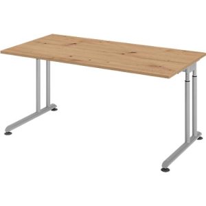 Schreibtisch Breno, manuelle Höheneinstellung, horizontaler Kabelkanal, B 1600 x T 800 x H 680-820 mm, Spanplatte & Stahl, Asteiche/Silber Schreibtisch Breno, manuelle Höheneinstellung, horizontaler Kabelkanal, B 1600 x T 800 x H 680-820 mm, Spanplatte & Stahl, Asteiche/Silber