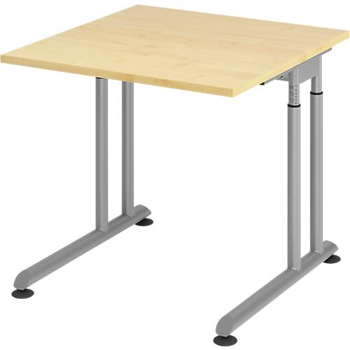 Schreibtisch Breno, manuelle Höheneinstellung, horizontaler Kabelkanal, B 800 x T 800 x H 680-820 mm, Spanplatte & Stahl, Ahorn/Silber