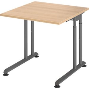 Schreibtisch Breno, manuelle Höheneinstellung, horizontaler Kabelkanal, B 800 x T 800 x H 680-820 mm, Spanplatte & Stahl, Eiche/Graphit Schreibtisch Breno, manuelle Höheneinstellung, horizontaler Kabelkanal, B 800 x T 800 x H 680-820 mm, Spanplatte & Stahl, Eiche/Graphit