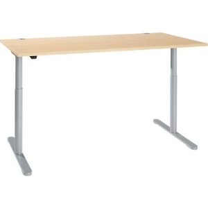 Schreibtisch, einstufig elektrisch höhenverstellbar, T-Fuß Rundrohr, B 1800 x T 800 x H 710-1180 mm, Ahorn/weißaluminium Schreibtisch, einstufig elektrisch höhenverstellbar, T-Fuß Rundrohr, B 1800 x T 800 x H 710-1180 mm, Ahorn/weißaluminium