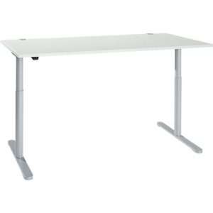 Schreibtisch, einstufig elektrisch höhenverstellbar, T-Fuß Rundrohr, B 1800 x T 800 x H 710-1180 mm, lichtgrau/weißaluminium Schreibtisch, einstufig elektrisch höhenverstellbar, T-Fuß Rundrohr, B 1800 x T 800 x H 710-1180 mm, lichtgrau/weißaluminium