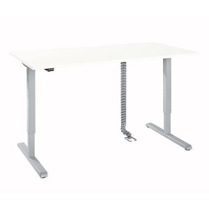Schreibtisch, elektrisch höhenverstellbar, inkl. Kabelkette & Kabelkanal, Rechteck, T-Fuß, B 1600 x T 800 x H 715-1205 mm, weiß/weißaluminium Schreibtisch, elektrisch höhenverstellbar, inkl. Kabelkette & Kabelkanal, Rechteck, T-Fuß, B 1600 x T 800 x H 715-1205 mm, weiß/weißaluminium