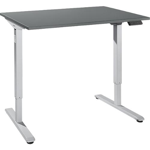 Schreibtisch, elektrisch höhenverstellbar, Rechteck, T-Fuß, B 1200 x T 800 x H 755-1255 mm, graphit/weißalu + Memory-Bedienpanel, Kabelkanal