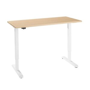 Schreibtisch, elektrisch höhenverstellbar, Rechteck, T-Fuß, B 1300 x T 650 x H 715-1205 mm, Ahorn/weiß Schreibtisch, elektrisch höhenverstellbar, Rechteck, T-Fuß, B 1300 x T 650 x H 715-1205 mm, Ahorn/weiß