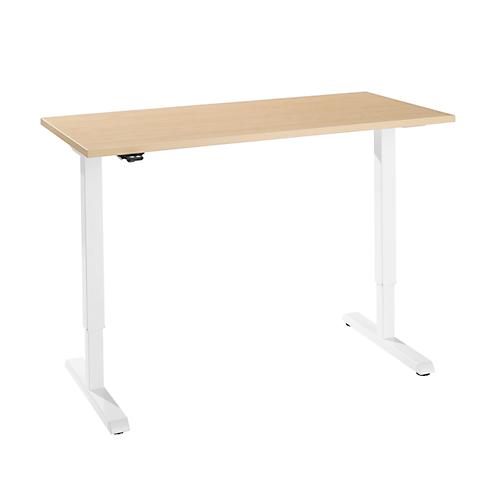 Schreibtisch, elektrisch höhenverstellbar, Rechteck, T-Fuß, B 1300 x T 650 x H 715-1205 mm, Ahorn/weiß