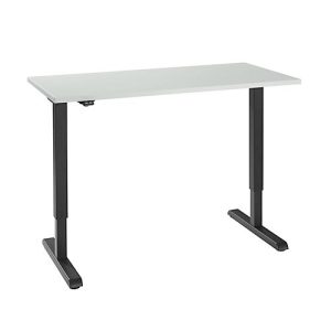 Schreibtisch, elektrisch höhenverstellbar, Rechteck, T-Fuß, B 1300 x T 650 x H 715-1205 mm, lichtgrau/schwarz Schreibtisch, elektrisch höhenverstellbar, Rechteck, T-Fuß, B 1300 x T 650 x H 715-1205 mm, lichtgrau/schwarz