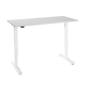 Schreibtisch, elektrisch höhenverstellbar, Rechteck, T-Fuß, B 1300 x T 650 x H 715-1205 mm, lichtgrau/weiß Schreibtisch, elektrisch höhenverstellbar, Rechteck, T-Fuß, B 1300 x T 650 x H 715-1205 mm, lichtgrau/weiß