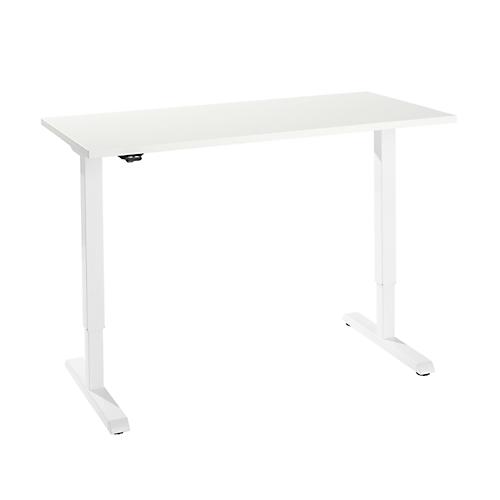 Schreibtisch, elektrisch höhenverstellbar, Rechteck, T-Fuß, B 1300 x T 650 x H 715-1205 mm, weiß