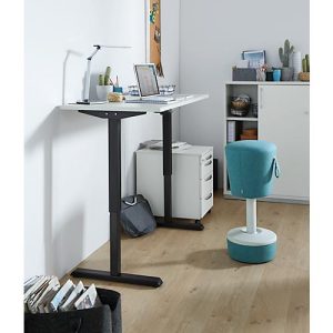 Schreibtisch, elektrisch höhenverstellbar, Rechteck, T-Fuß, B 1300 x T 650 x H 715-1205 mm, weiß/schwarz Schreibtisch, elektrisch höhenverstellbar, Rechteck, T-Fuß, B 1300 x T 650 x H 715-1205 mm, weiß/schwarz