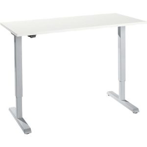 Schreibtisch, elektrisch höhenverstellbar, Rechteck, T-Fuß, B 1300 x T 650 x H 715-1205 mm, weiß/weißaluminium Schreibtisch, elektrisch höhenverstellbar, Rechteck, T-Fuß, B 1300 x T 650 x H 715-1205 mm, weiß/weißaluminium