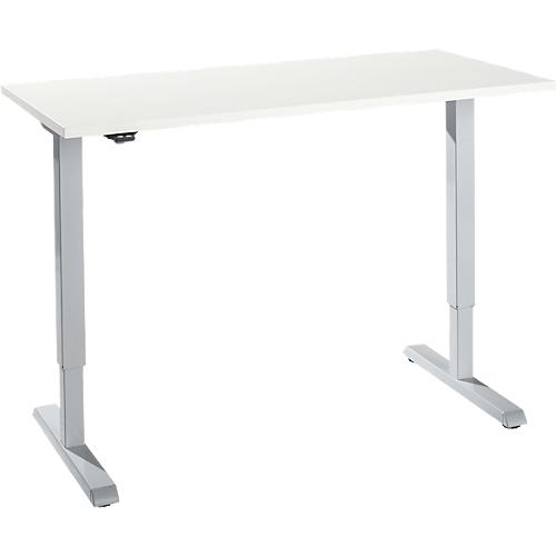 Schreibtisch, elektrisch höhenverstellbar, Rechteck, T-Fuß, B 1300 x T 650 x H 715-1205 mm, weiß/weißaluminium