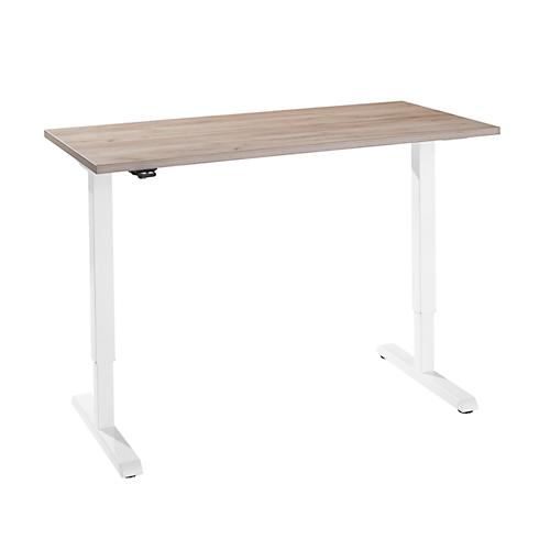 Schreibtisch, elektrisch höhenverstellbar, Rechteck, T-Fuß, B 1300 x T 650 x H 715-1205 mm, Wildeiche/weiß
