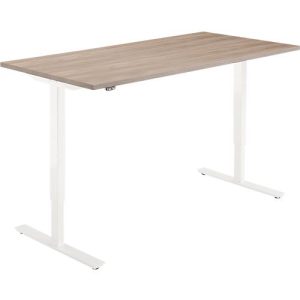 Schreibtisch, elektrisch höhenverstellbar, Rechteck, T-Fuß, B 1600 x T 800 x H 705-1205 mm, Wildeiche/cremeweiß Schreibtisch, elektrisch höhenverstellbar, Rechteck, T-Fuß, B 1600 x T 800 x H 705-1205 mm, Wildeiche/cremeweiß