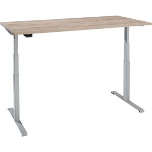 Schreibtisch, elektrisch höhenverstellbar, T-Fuß, B 1600 x T 800 x H 620-1270 mm, Wildeiche/weißaluminium + Memoryschalter Schreibtisch, elektrisch höhenverstellbar, T-Fuß, B 1600 x T 800 x H 620-1270 mm, Wildeiche/weißaluminium + Memoryschalter
