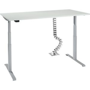 Schreibtisch, elektrisch höhenverstellbar, T-Fuß, H 620-1270 mm, lichtgrau/weißaluminium + Memory-Bedienelement und Gratis Kabelschlange Quadro Schreibtisch, elektrisch höhenverstellbar, T-Fuß, H 620-1270 mm, lichtgrau/weißaluminium + Memory-Bedienelement und Gratis Kabelschlange Quadro