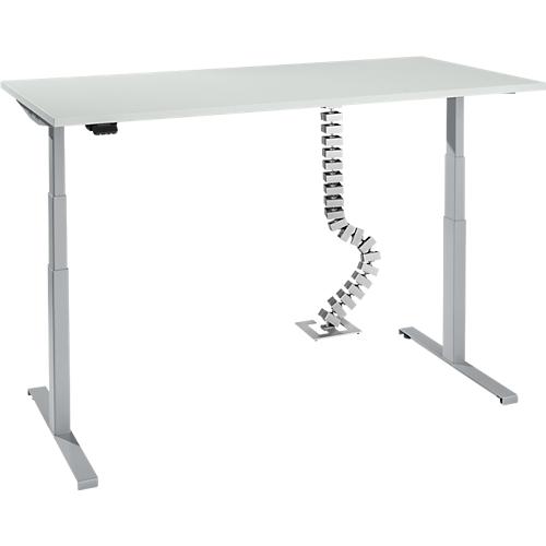 Schreibtisch, elektrisch höhenverstellbar, T-Fuß, H 620-1270 mm, lichtgrau/weißaluminium + Memory-Bedienelement und Gratis Kabelschlange Quadro