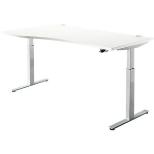 Schreibtisch ERGO DRIVE ED 470, elektrisch höhenverstellbar, Freiform, Ansatz links, T-Fuß, B 1800 x T 1000/800 x H 692-1147 mm, weiß/weißalu Schreibtisch ERGO DRIVE ED 470, elektrisch höhenverstellbar, Freiform, Ansatz links, T-Fuß, B 1800 x T 1000/800 x H 692-1147 mm, weiß/weißalu