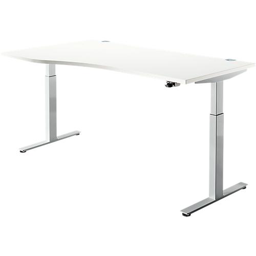 Schreibtisch ERGO DRIVE ED 470, elektrisch höhenverstellbar, Freiform, Ansatz links, T-Fuß, B 1800 x T 1000/800 x H 692-1147 mm, weiß/weißalu