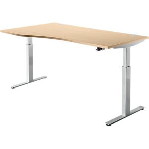 Schreibtisch ERGO DRIVE ED 470, elektrisch höhenverstellbar, Freiform, Ansatz links, T-Fuß, B 1800 x T 1000 x H 692-1147 mm, Ahorn/weißalu Schreibtisch ERGO DRIVE ED 470, elektrisch höhenverstellbar, Freiform, Ansatz links, T-Fuß, B 1800 x T 1000 x H 692-1147 mm, Ahorn/weißalu
