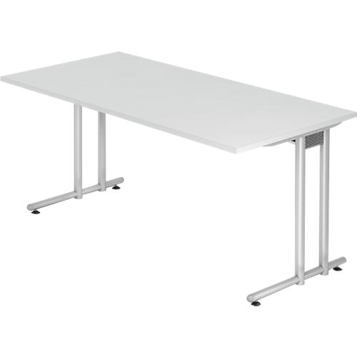 Schreibtisch JENA, C-Fuß, Rechteck, B 1600 x T 800 x H 720 mm, Gestell alusilber, lichtgrau