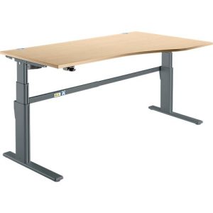 Schreibtisch Komfort, elektrisch höhenverstellbar, Freiform, Ansatz rechts, C-Fuß, B 1800 x T 1000,00/800 x H 655-1305 mm, Ahorn/anthrazit Schreibtisch Komfort, elektrisch höhenverstellbar, Freiform, Ansatz rechts, C-Fuß, B 1800 x T 1000,00/800 x H 655-1305 mm, Ahorn/anthrazit
