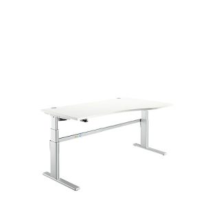 Schreibtisch Komfort, elektrisch höhenverstellbar, Freiform, Ansatz rechts, C-Fuß, B 1800 x T 1000/800 x H 655-1305 mm, weiß/weißalu Schreibtisch Komfort, elektrisch höhenverstellbar, Freiform, Ansatz rechts, C-Fuß, B 1800 x T 1000/800 x H 655-1305 mm, weiß/weißalu